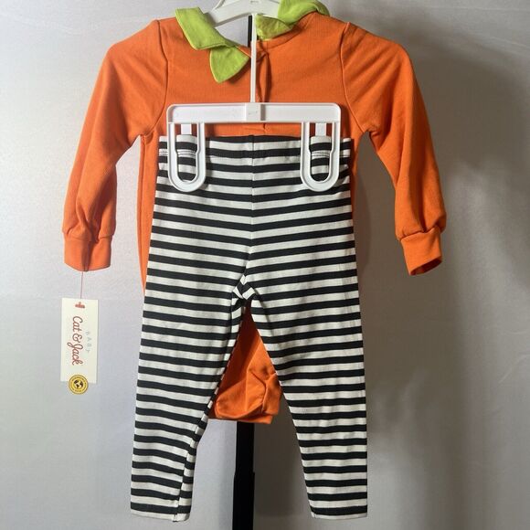Infant Orange Pumpkin Halloween Bodysuit & Stripe Pants Set Newborn - Picture 2 of 11
